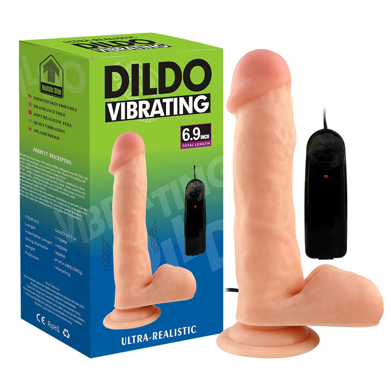 Lance's - Vibrerende PVC Dildo met Zuignap - 17,5 cm - Lichte Huidskleur
