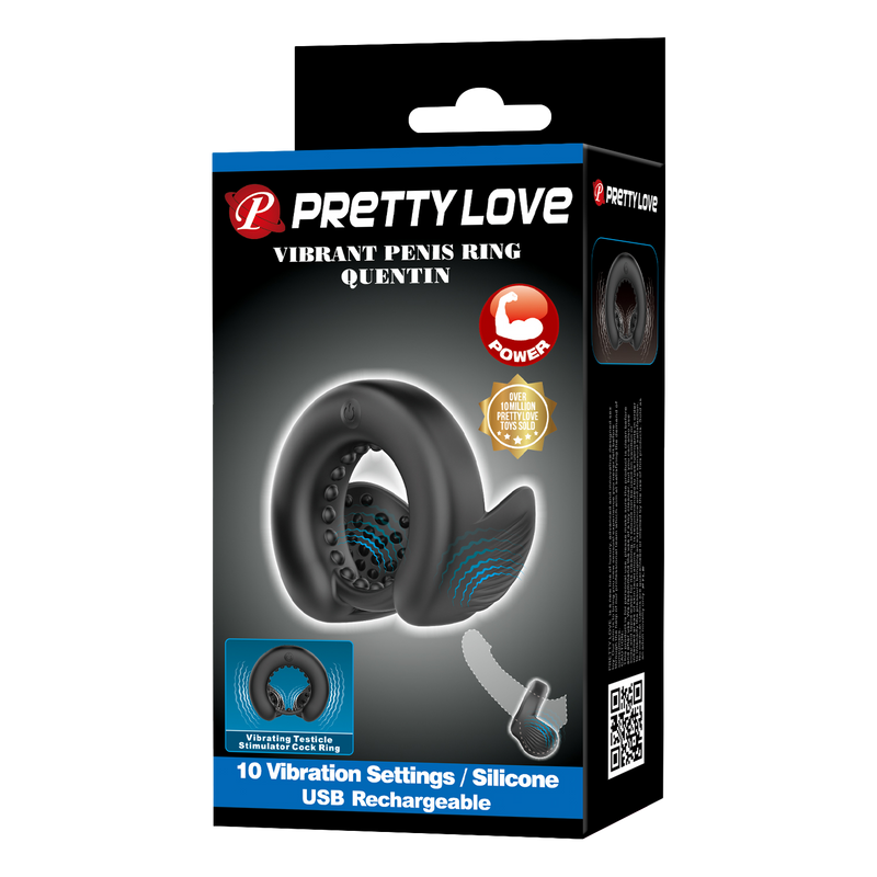 Pretty Love - Quentin - Vibrerende Cockring met Dubbele Motor - Zwart-Erotiekvoordeel.nl