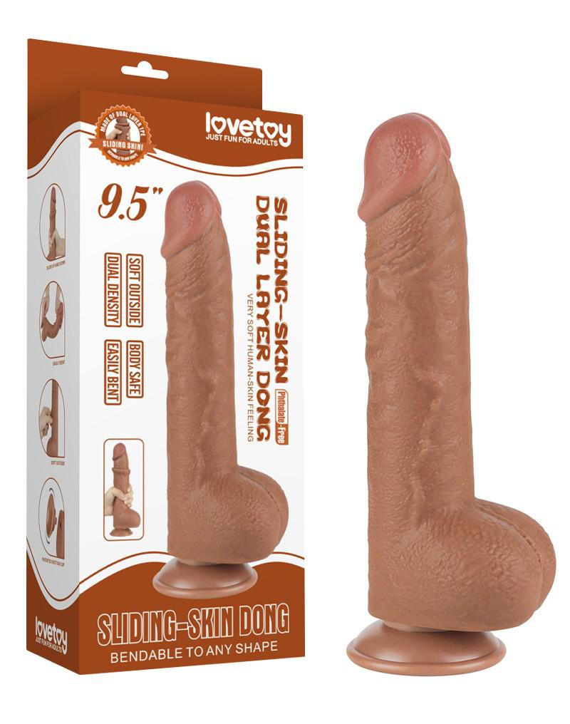 LoveToy - Dildo Met Sliding Skin Technologie - 24 x 4.3 cm - Verwijderbare Zuignap - Lichte Huidskleur-Erotiekvoordeel.nl