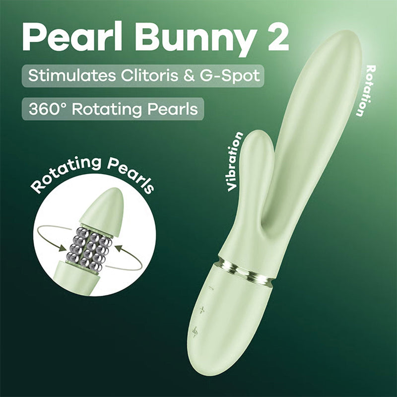Satisfyer - Pearl Bunny 2 - Roterende Rabbit Vibrator - Lichtgroen-Erotiekvoordeel.nl