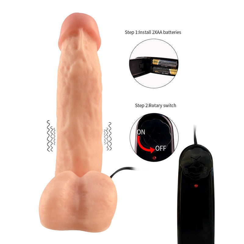 Lance's - Vibrerende PVC Dildo met Zuignap - 17,5 cm - Lichte Huidskleur