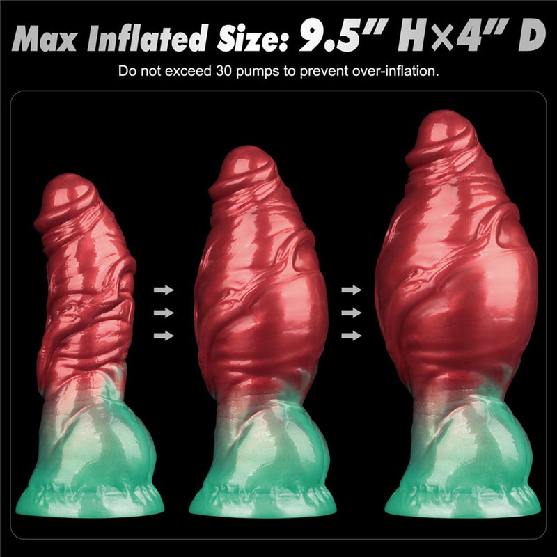 LoveToy - Dual Density Siliconen - Opblaasbare Dildo - Rood/Groen-Erotiekvoordeel.nl