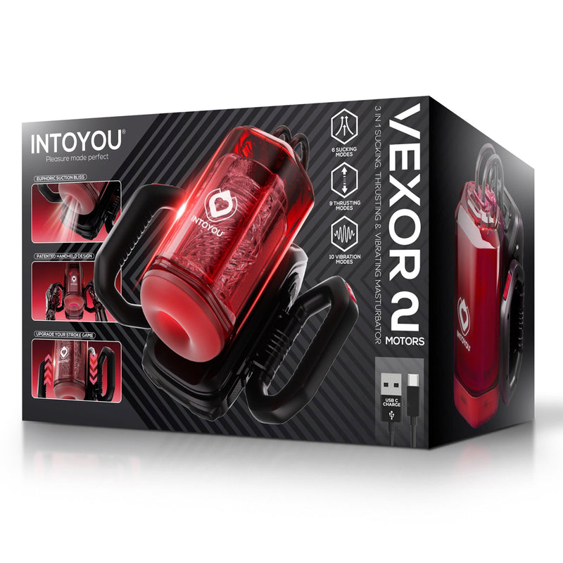 IY - Vexor - 3-in-1 Masturbator - Met Zuig- Stoot- en Vibratiefunctie - Zwart/Rood-Erotiekvoordeel.nl