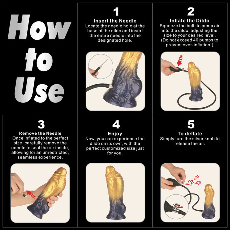 LoveToy - Dual Density Siliconen - Opblaasbare Dildo - Goud/Zwart-Erotiekvoordeel.nl