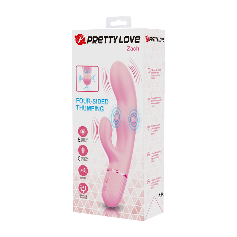 Pretty Love - Zach - Rabbit Vibrator met Vierzijdige Klopfunctie - Roze-Erotiekvoordeel.nl