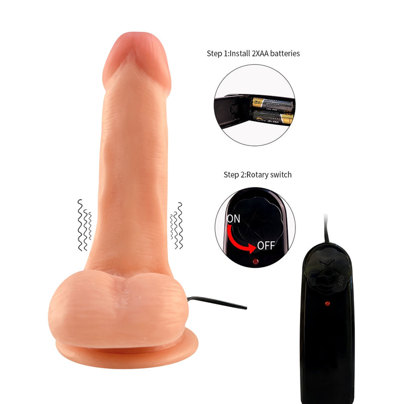 Lance's - Vibrerende PVC Dildo met Zuignap - 17,5 cm - Lichte Huidskleur