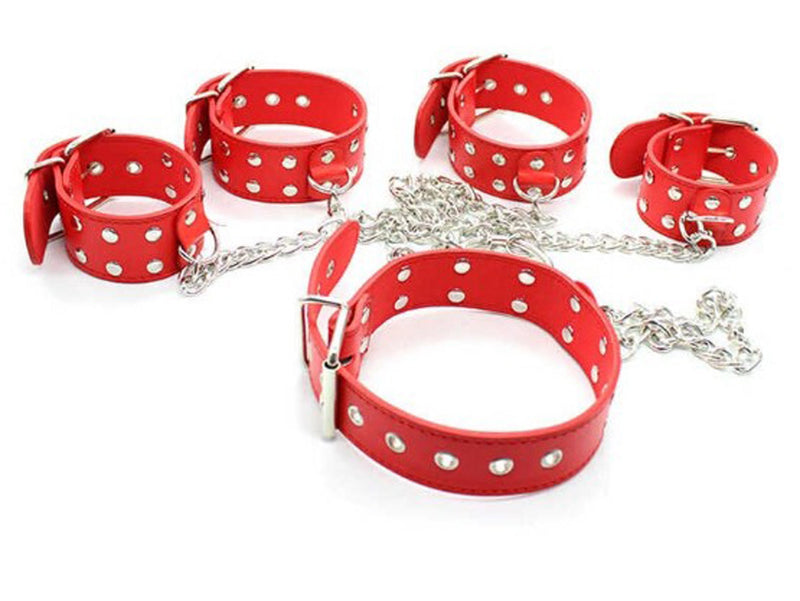 Smart Moves - Neck collar and hogtie restraints with chain red-laced-up.nl