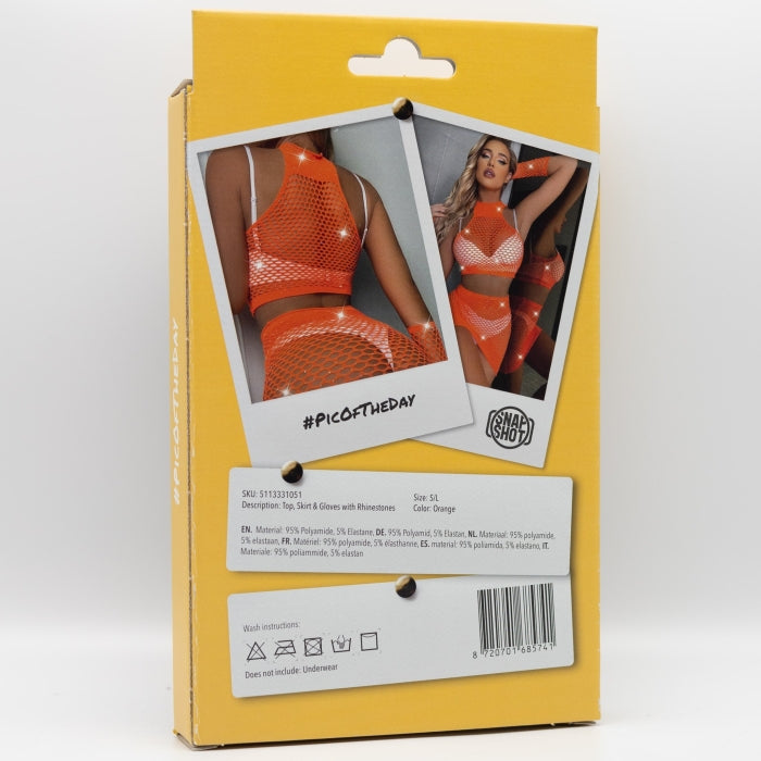 Snapshot - #picoftheday - Visnet Rokje, Topje en Handschoenen met Strass steentjes - One Size - Oranje-laced-up.nl