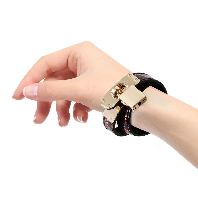 Kiotos Leather - Smalle Collar Met Reptielenprint - Goud/Roze-Laced-up.nl