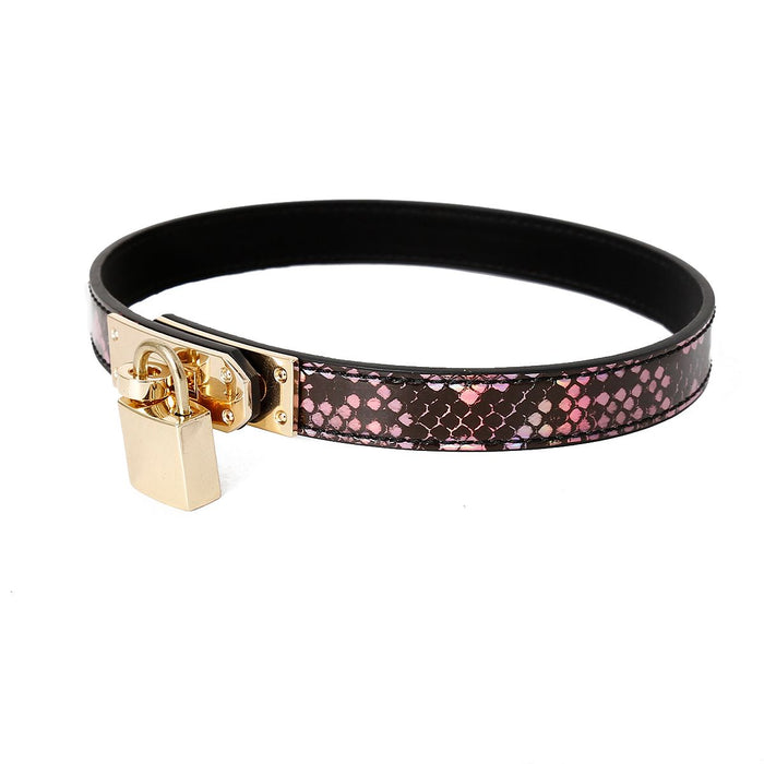 Kiotos Leather - Smalle Collar Met Reptielenprint - Goud/Roze-Laced-up.nl