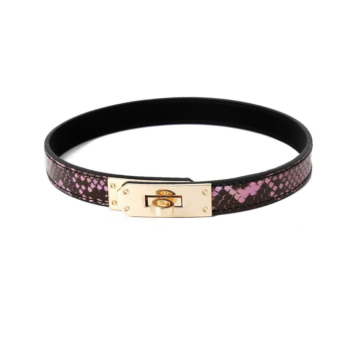 Kiotos Leather - Smalle Collar Met Reptielenprint - Goud/Roze-Laced-up.nl