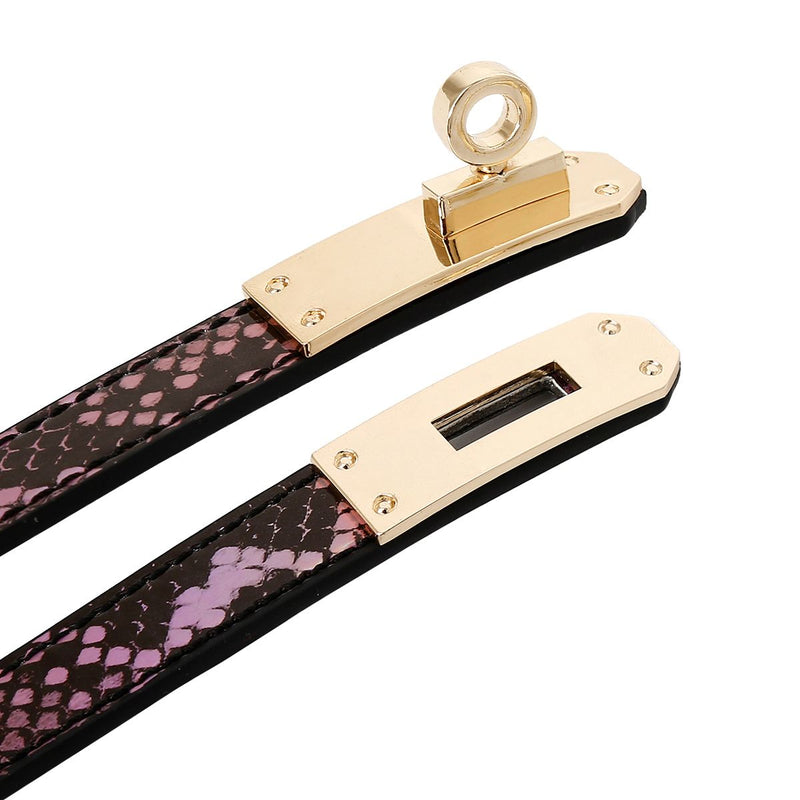 Kiotos Leather - Smalle Collar Met Reptielenprint - Goud/Roze-Laced-up.nl