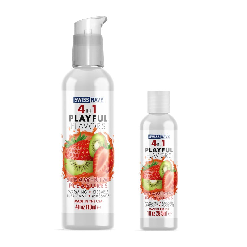 Swiss Navy - 4 in 1 Playful Flavors - Likbaar en Verwarmend Glijmiddel en Massage - Strawberry Kiwi Pleasure-laced-up.nl