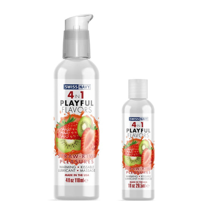 Swiss Navy - 4 in 1 Playful Flavors - Likbaar en Verwarmend Glijmiddel en Massage - Strawberry Kiwi Pleasure-Erotiekvoordeel.nl