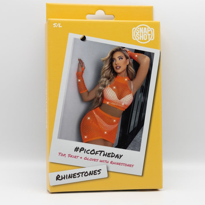 Snapshot - #picoftheday - Visnet Rokje, Topje en Handschoenen met Strass steentjes - One Size - Oranje-laced-up.nl