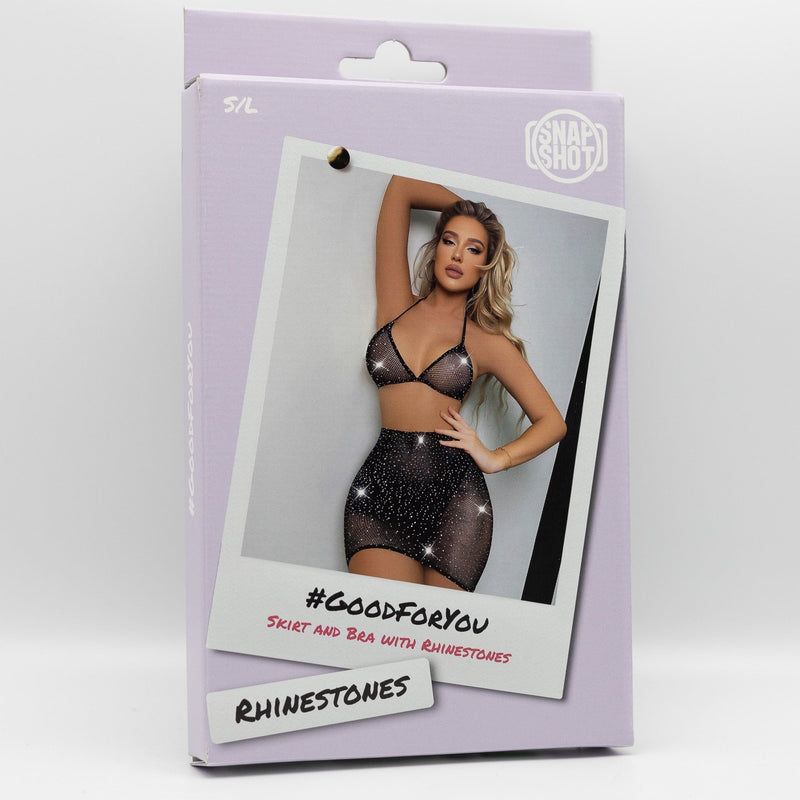 Snapshot - #goodforyou - Visnet Rokje en Topje met Strass Steentjes - One Size - Zwart-laced-up.nl