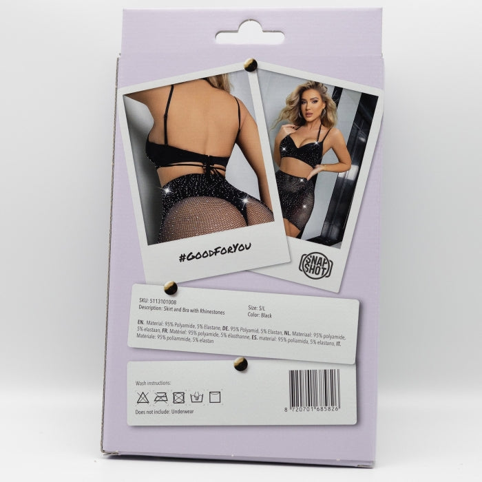 Snapshot - #goodforyou - Visnet Rokje en Topje met Strass Steentjes - One Size - Zwart-Erotiekvoordeel.nl
