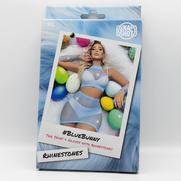 Snapshot - #bluebunny - Visnet Rokje, Topje en Handschoenen met Strass Steentjes - One Size - Lichtblauw-Erotiekvoordeel.nl