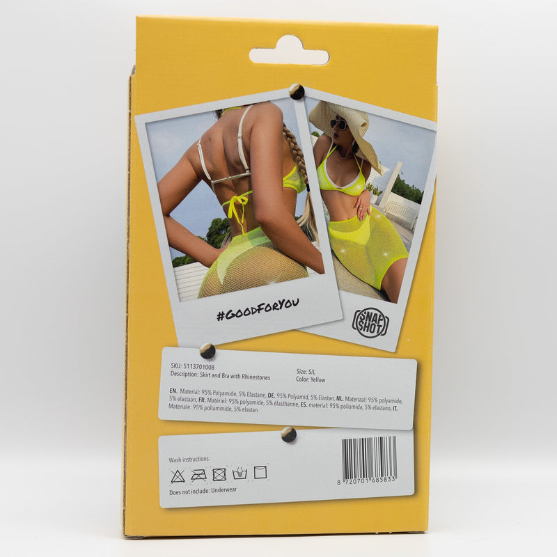 Snapshot - #goodforyou - Visnet Rokje en Topje met Strass Steentjes - One Size - Geel