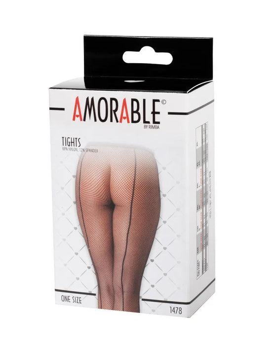 Amorable - Erotische Netpanty Met Naad En Strikje op Hiel - Zwart-Erotiekvoordeel.nl