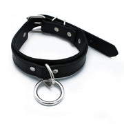 Kiotos - Zwart Lederen Collar met Grote O-Ring-laced-up.nl