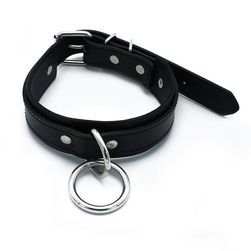 Kiotos - Zwart Lederen Collar met Grote O-Ring-laced-up.nl
