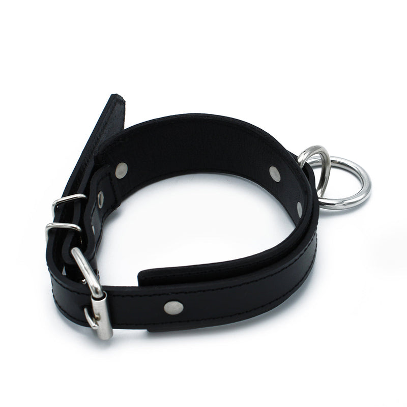 Kiotos - Zwart Lederen Collar met Grote O-Ring-laced-up.nl