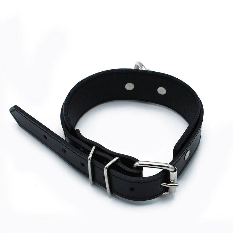 Kiotos - Zwart Lederen Collar met Grote O-Ring-laced-up.nl