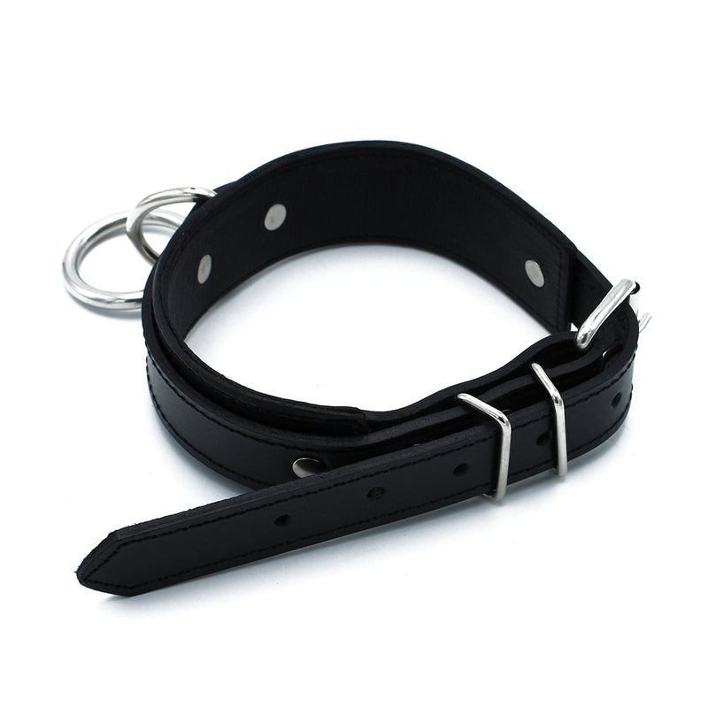 Kiotos - Zwart Lederen Collar met Grote O-Ring-laced-up.nl