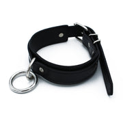 Kiotos - Zwart Lederen Collar met Grote O-Ring-laced-up.nl