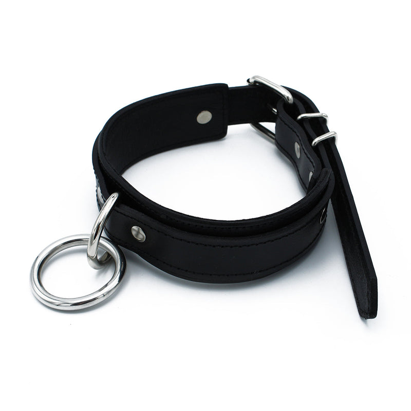 Kiotos - Zwart Lederen Collar met Grote O-Ring-laced-up.nl