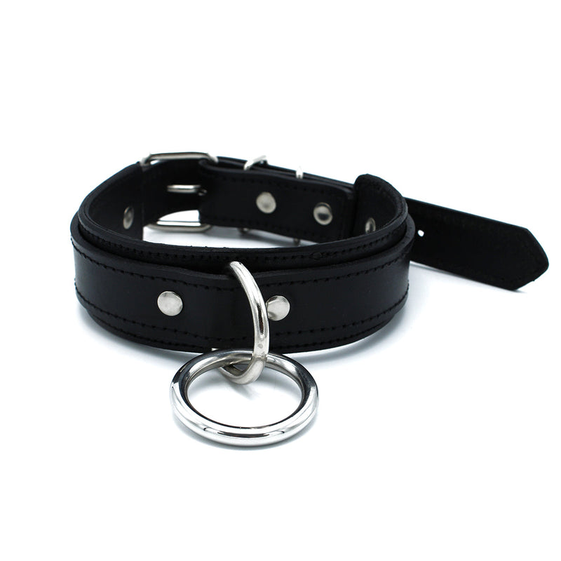 Kiotos - Zwart Lederen Collar met Grote O-Ring-laced-up.nl
