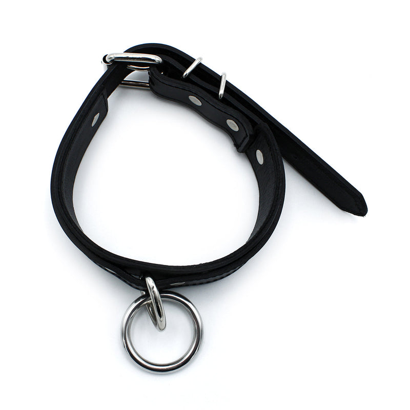 Kiotos - Zwart Lederen Collar met Grote O-Ring-laced-up.nl