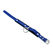 Kiotos - Zwart/Blauwe Lederen Collar met Grote O-Ring-laced-up.nl