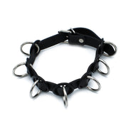Kiotos - Zwarte Lederen Collar met 7 Statement Ringen-laced-up.nl