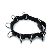 Kiotos - Zwarte Lederen Collar met 7 Statement Ringen-laced-up.nl