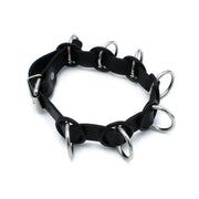 Kiotos - Zwarte Lederen Collar met 7 Statement Ringen-laced-up.nl