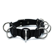 Kiotos - Zwarte Lederen Collar met 7 Statement Ringen-laced-up.nl