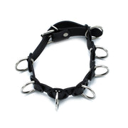 Kiotos - Zwarte Lederen Collar met 7 Statement Ringen-laced-up.nl