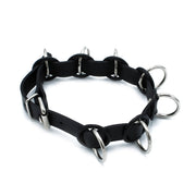 Kiotos - Zwarte Lederen Collar met 7 Statement Ringen-laced-up.nl