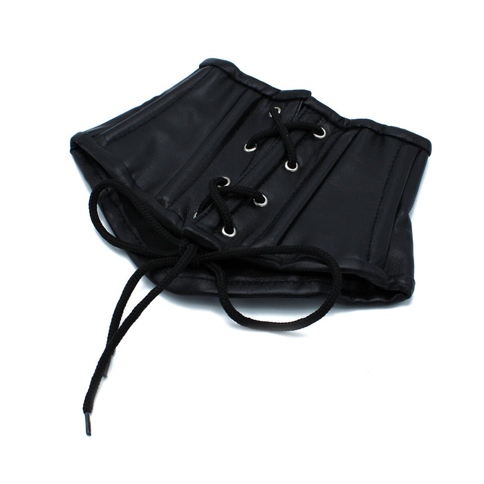 Kiotos - Zwart Lederen Lace-Up Corset Collar-Erotiekvoordeel.nl
