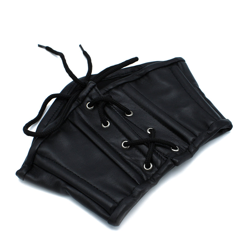 Kiotos - Zwart Lederen Lace-Up Corset Collar-laced-up.nl