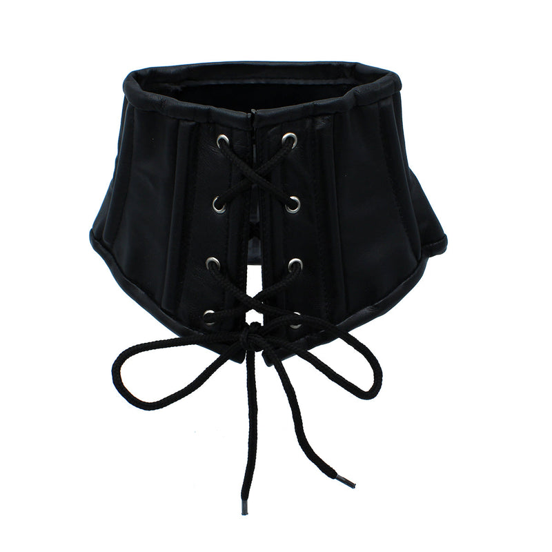 Kiotos - Zwart Lederen Lace-Up Corset Collar-laced-up.nl