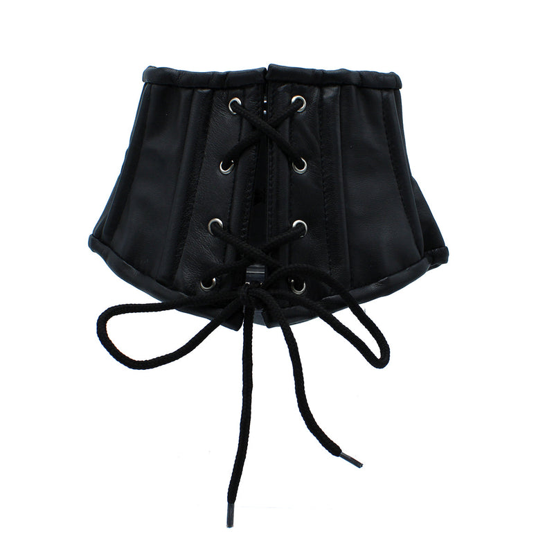 Kiotos - Zwart Lederen Lace-Up Corset Collar-laced-up.nl