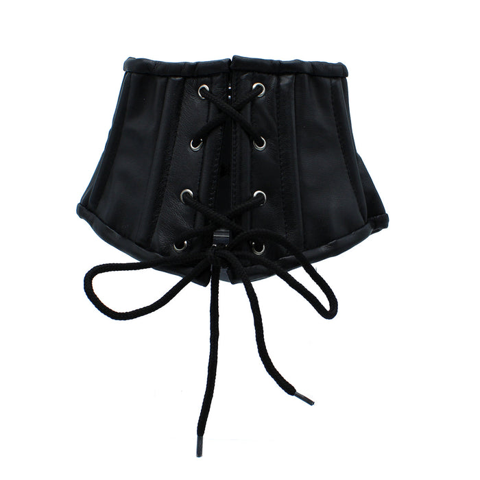 Kiotos - Zwart Lederen Lace-Up Corset Collar-Erotiekvoordeel.nl