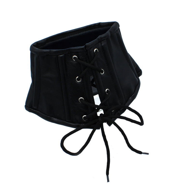 Kiotos - Zwart Lederen Lace-Up Corset Collar-laced-up.nl