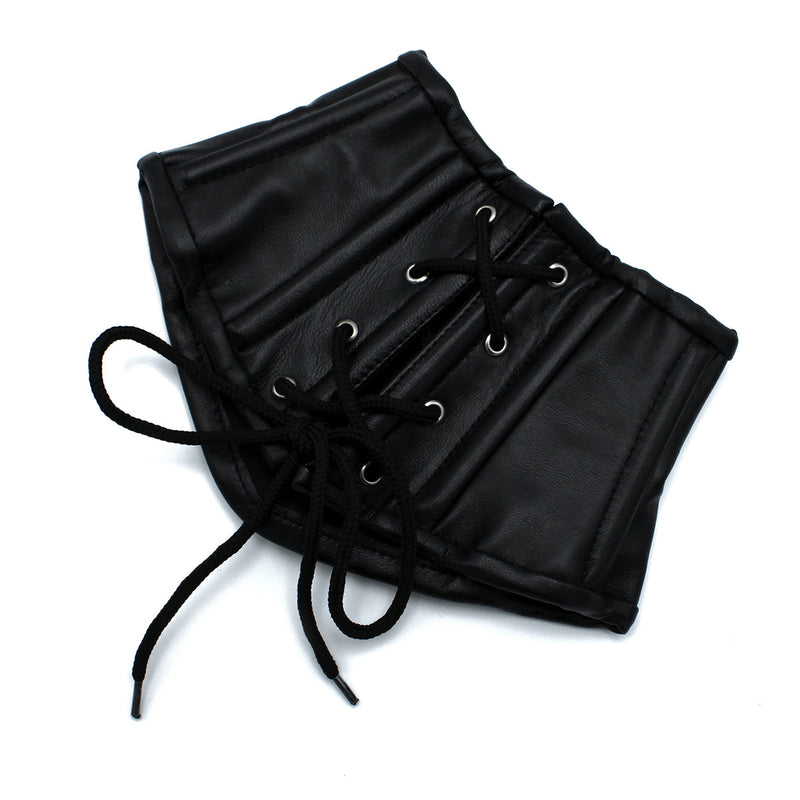 Kiotos - Zwart Lederen Lace-Up Corset Collar-laced-up.nl