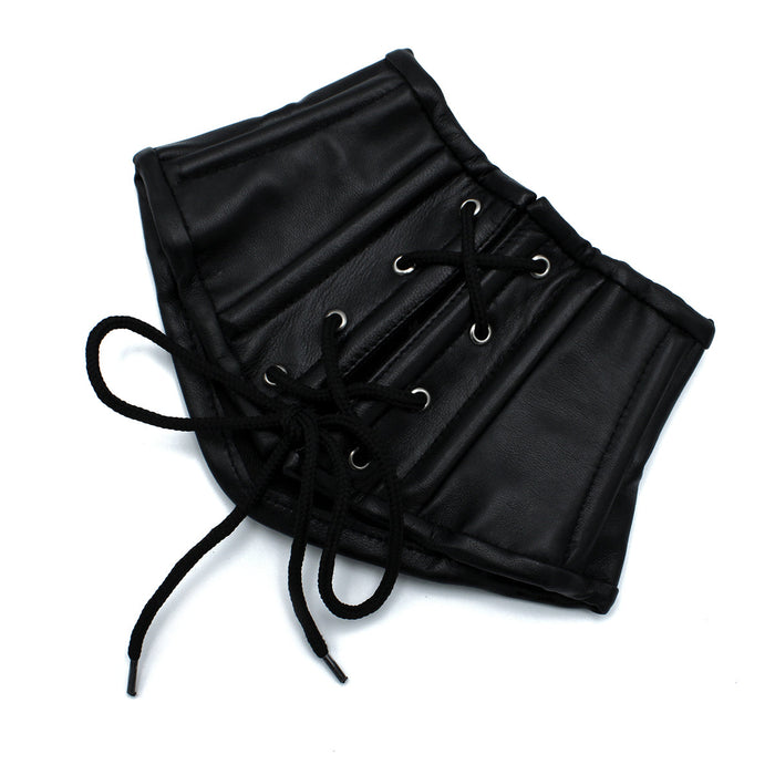 Kiotos - Zwart Lederen Lace-Up Corset Collar-Erotiekvoordeel.nl