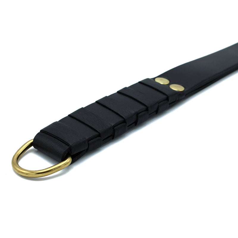 Kiotos - Zwart Lederen Paddle met Gouden D-Ring Handvat-laced-up.nl