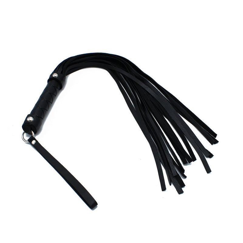 Kiotos - Zwarte Lederen Flogger met Gevlochten Handvat-laced-up.nl